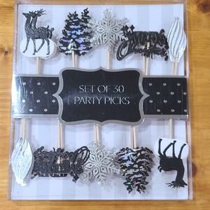 NIB Elegant Silver and Black Party Picks Set